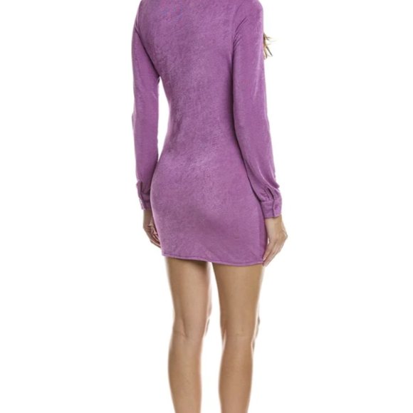 NWOT Purple Slinky Ruched Shirt Dress - Picture 2 of 5